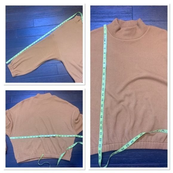 NWT Elodie Clay Mock Neck Long Balloon Sleeve Ribbed Knit Top XL - Picture 11 of 11